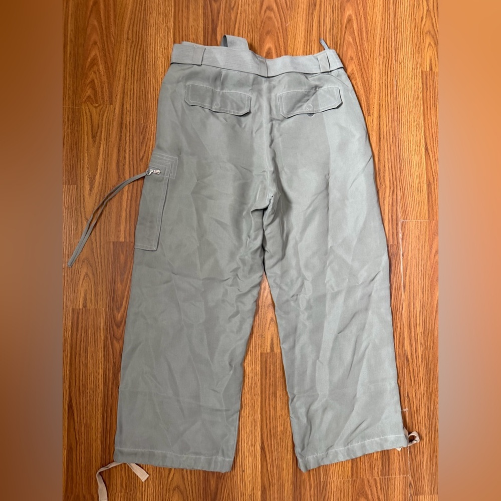 ISDA & Co. 100% Silk Wide Leg Cargo Pants Tie Waist Sage Green Size 4. - Picture 4 of 7